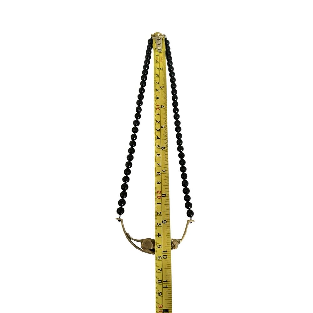 Alice Caviness Signed ‘87 Brass Lounging Panther Necklace Black Glass Beads 20” - Picture 8 of 8